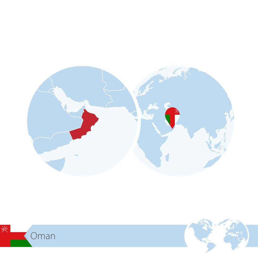 oman på världsgloben med flagga och regional karta över oman. vektor