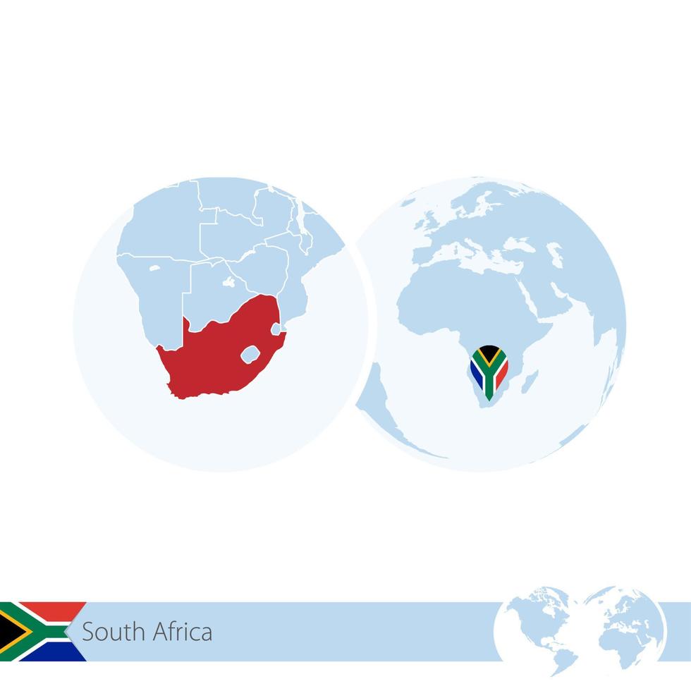 Südafrika auf der Weltkugel mit Flagge und regionaler Karte von Südafrika. vektor