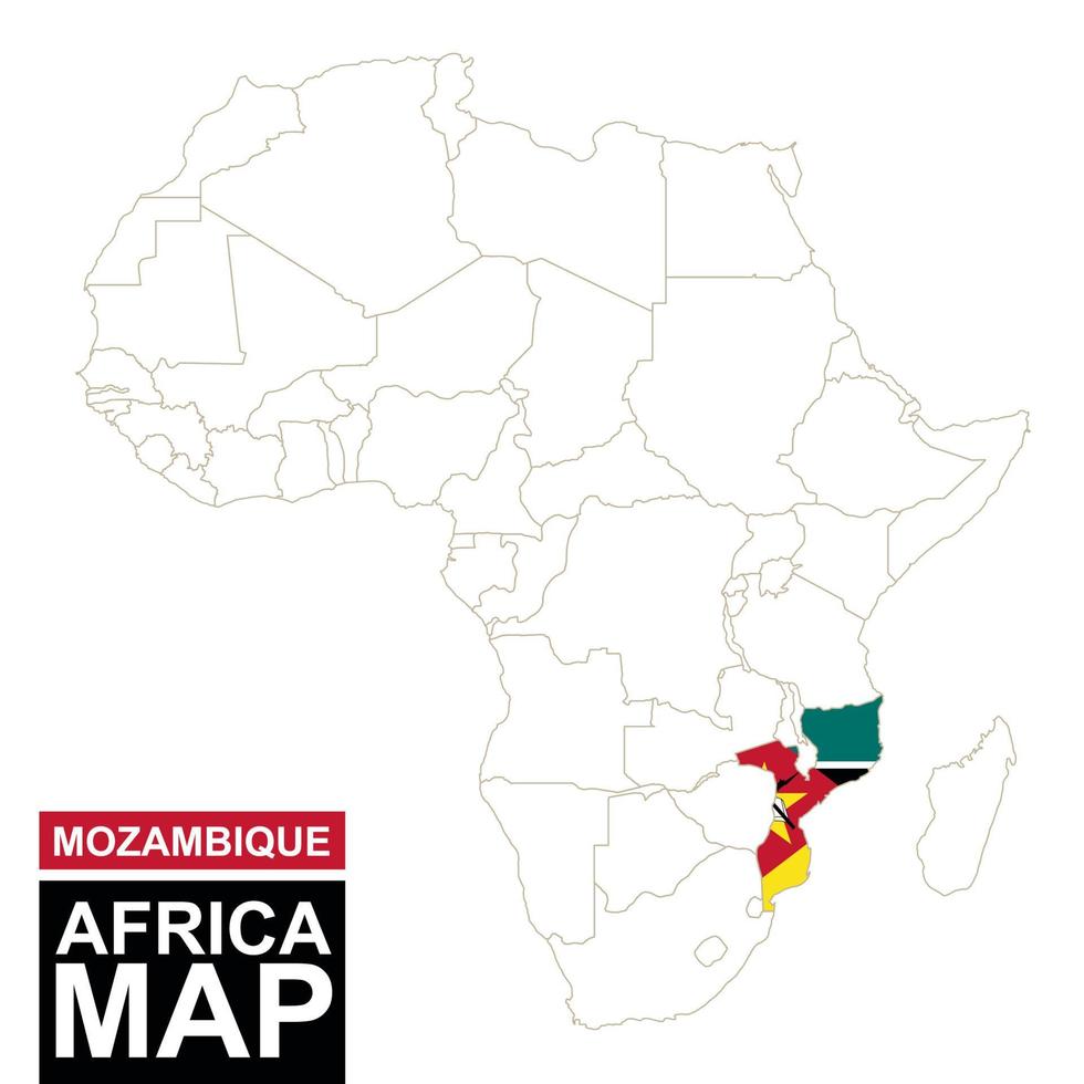 afrika konturierte karte mit hervorgehobenem mosambik. vektor