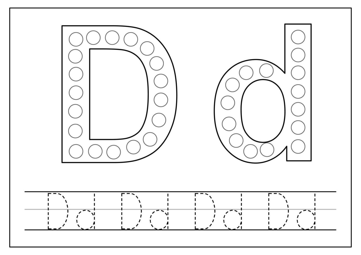 Englisches Alphabet lernen für Kinder. Buchstabe d. Buchstaben verfolgen. vektor