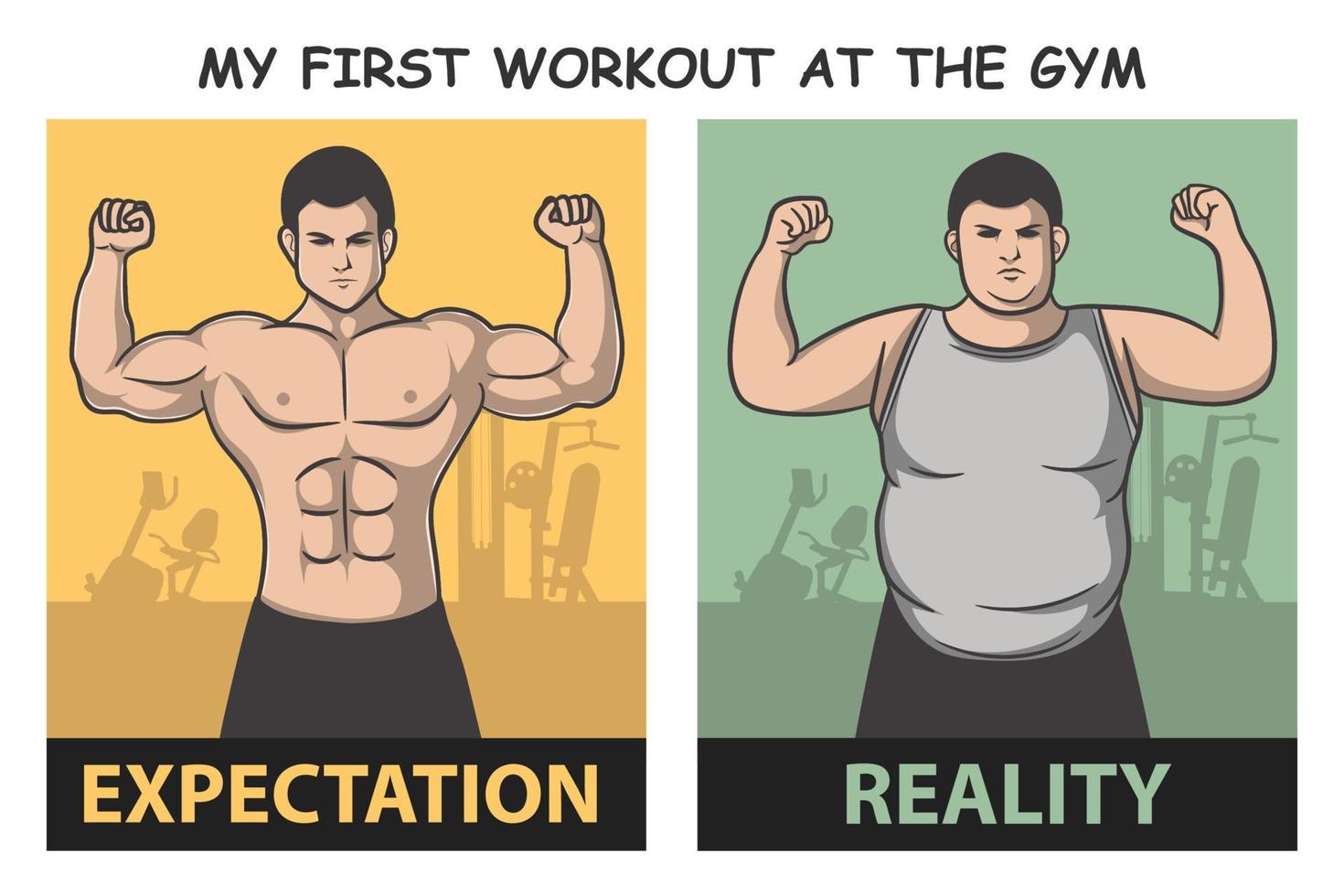 Erwartung versus Realität Fitnessstudio vektor