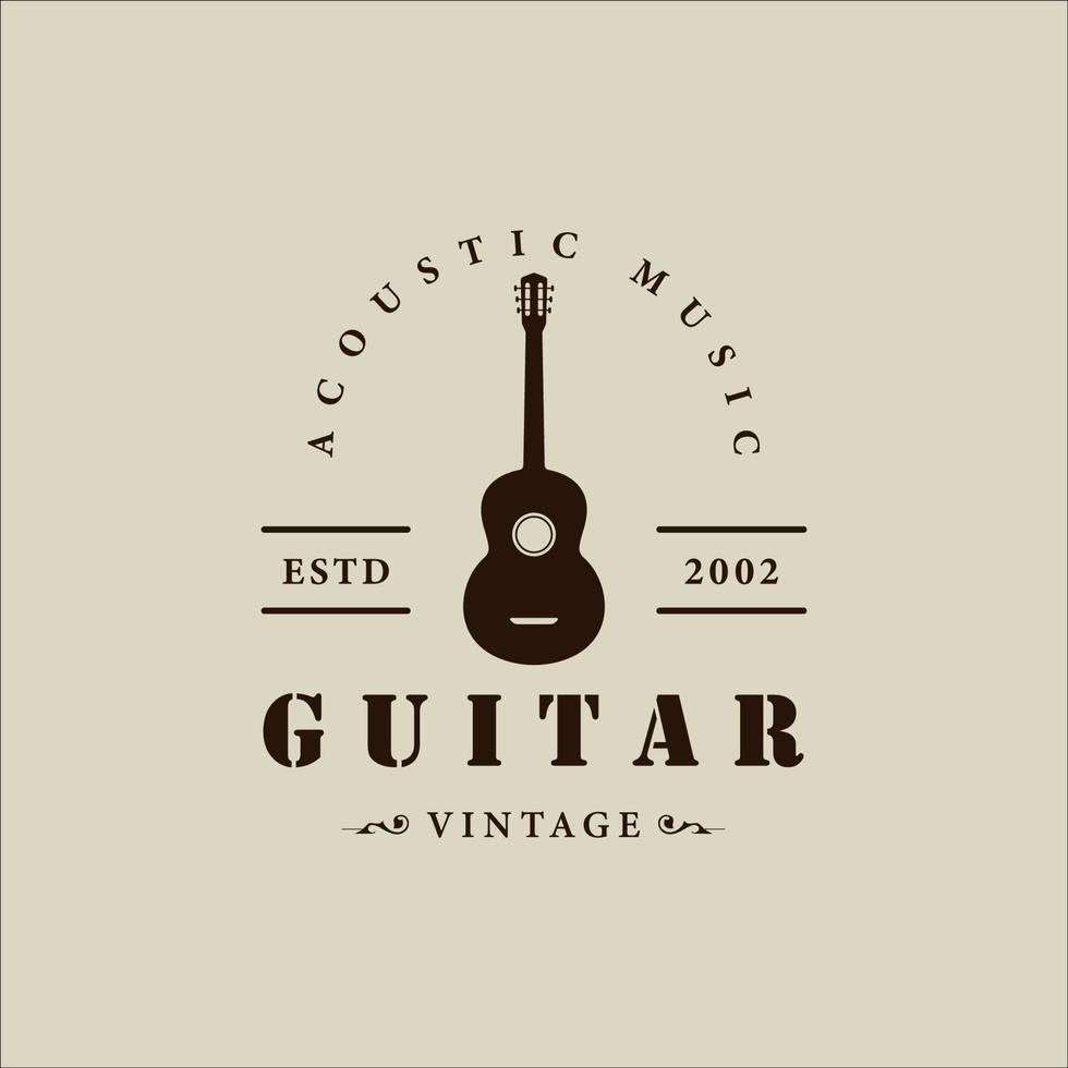 akustische gitarre logo vintage vektor illustration vorlage symbol grafikdesign. musikinstrumentenzeichen oder symbol für gitarristen und band- oder festivaljazz mit typografiestil
