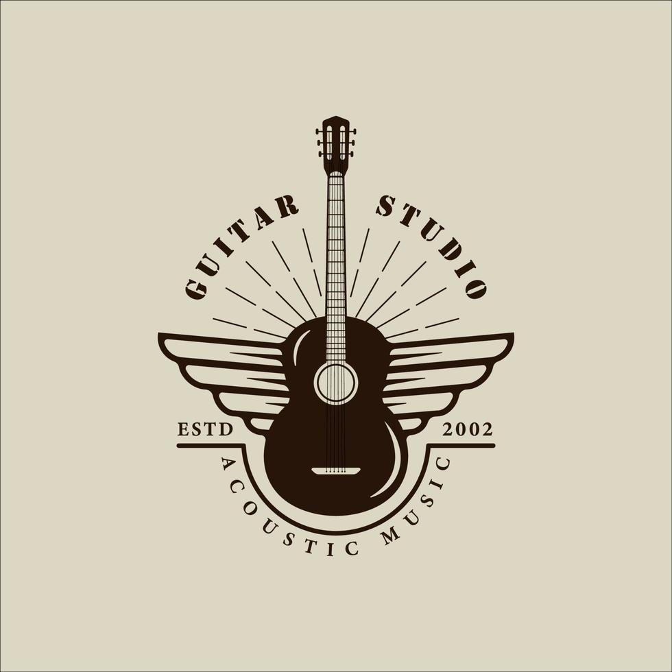 geflügelte gitarre logo vektor vintage illustration vorlage symbol grafikdesign. musikakustikinstrument zeichen oder symbol für festival- oder gitarristenkonzept für band mit retro-typografiestil