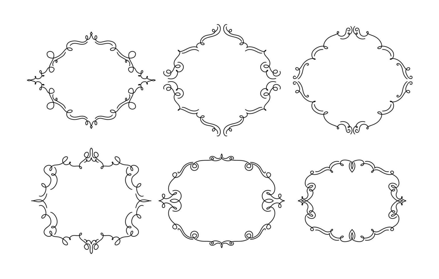 uppsättning av blomstrande lockiga vintage gränser. virvlar och rullar dekorationer design krans element. vektor illustration