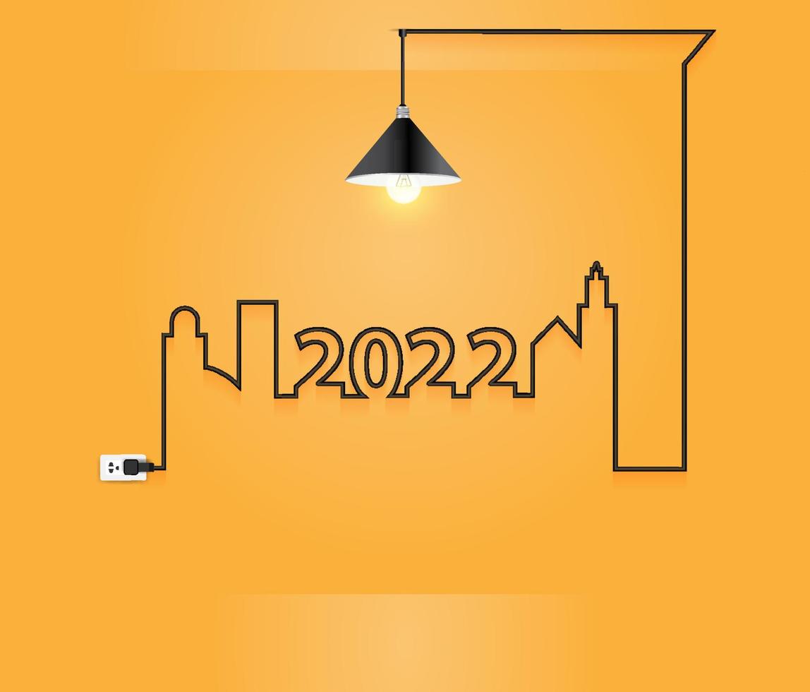 2022 nyårsinredning med kreativt idékoncept för trådglödlampa i väggrum, vektorillustration modern layoutmalldesign vektor