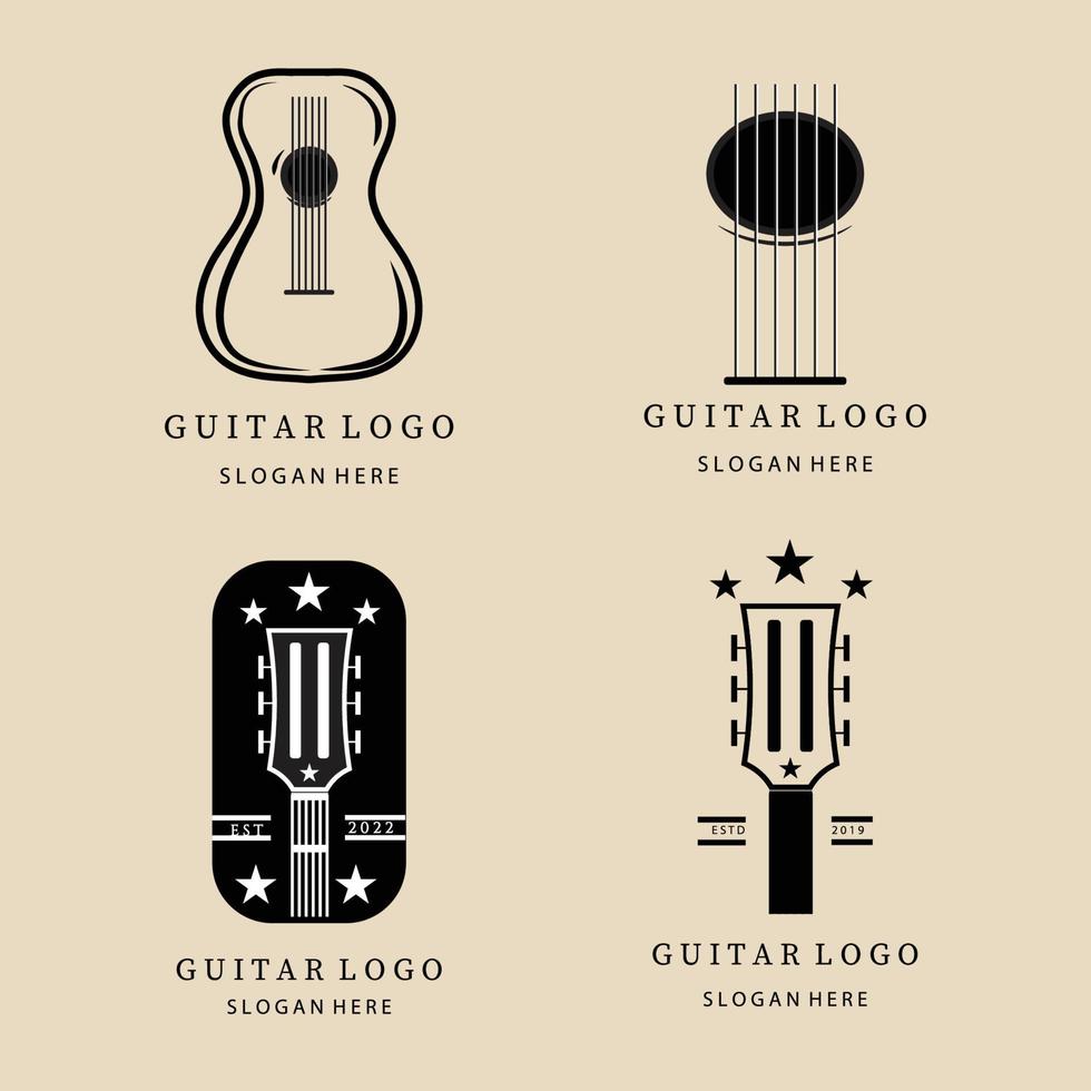 Stellen Sie Gitarrenweinlese- und Linienkunstlogo, -ikone und -symbol, mit Emblemvektorillustrationsdesign ein vektor