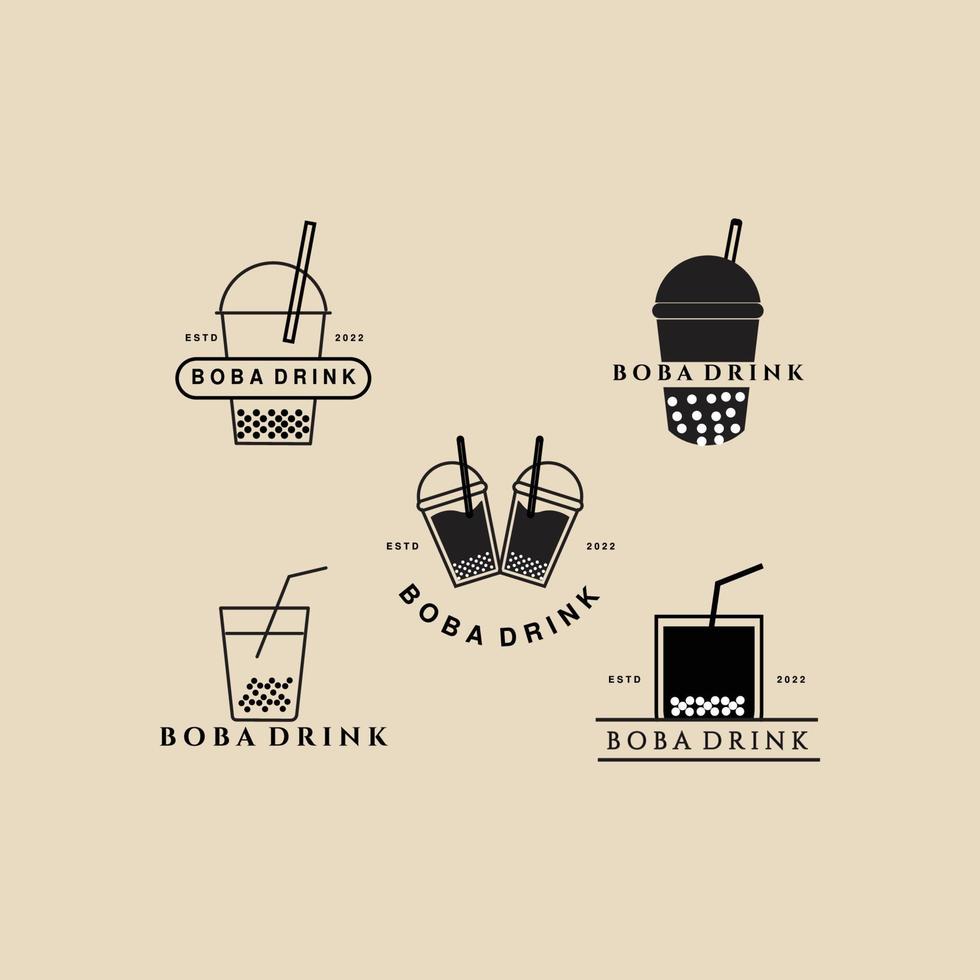 set boba drink vintage logotyp, ikon och symbol, med emblem vektor illustration design