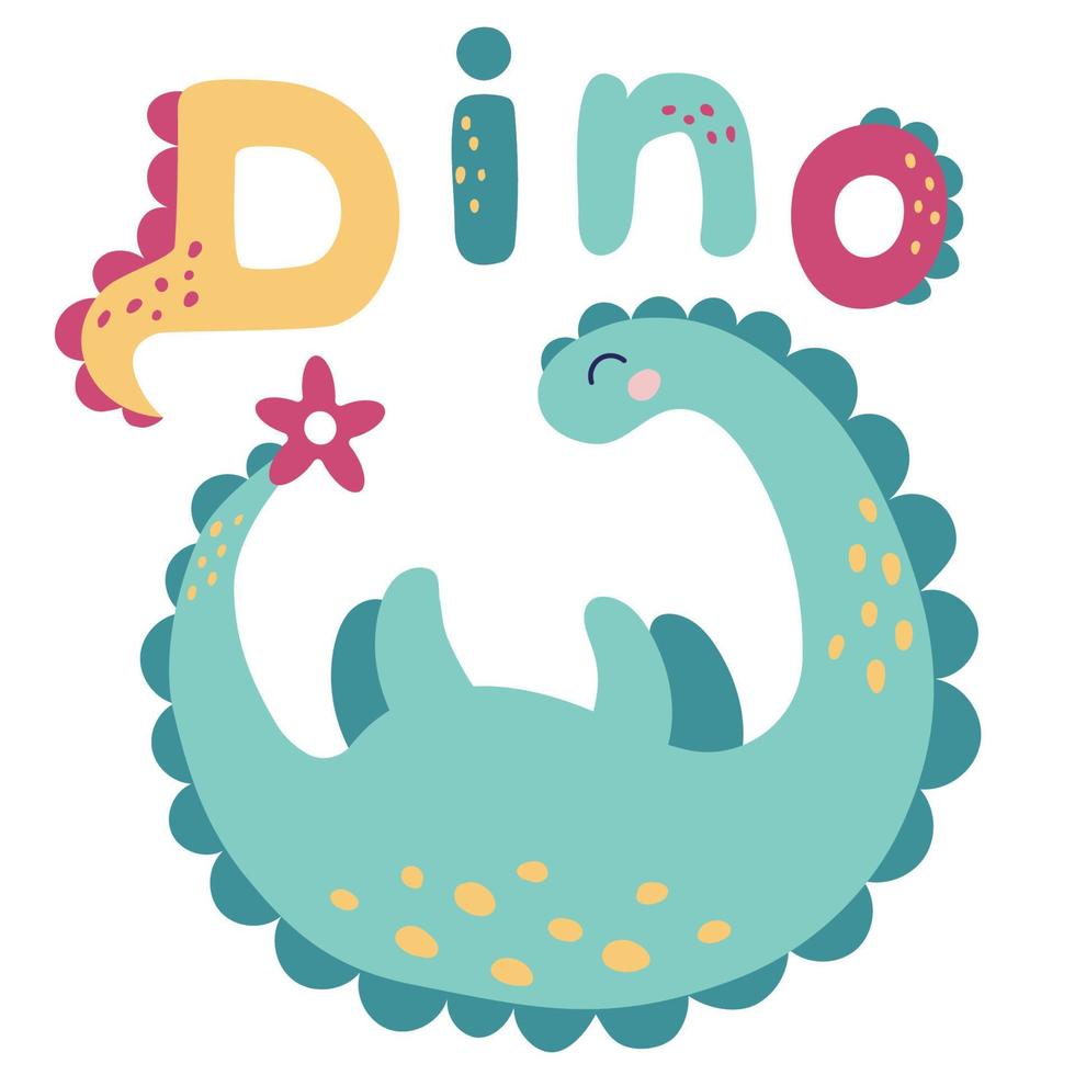 söt dino. förskola dekoration rum. tryck för babyrum, baby shower, gratulationskort, barn och baby t-shirts och slitage. handritad vektorillustration vektor