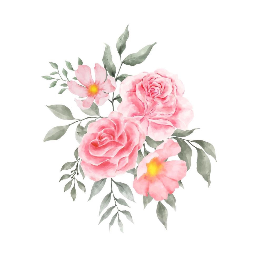 rosafarbener und roter Rosenblumen-Aquarellvektor lokalisiert auf weißem Hintergrund. Vintage Blumen und Blätter Grafik für Hochzeit, Einladungskarte. Blumenillustration vektor