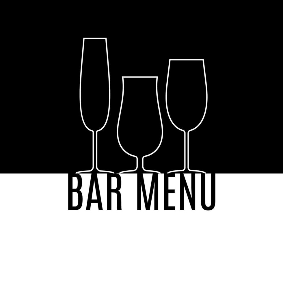 bar meny mall. glas för vin, champagne och cocktail. enkel tunn linje ikon. svartvitt vektor