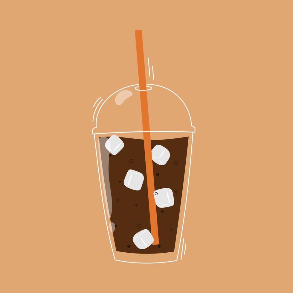Cartoon-Eiskaffee mit Eiswürfeln. erfrischendes sommergetränk. isolierte Vektorillustration. vektor