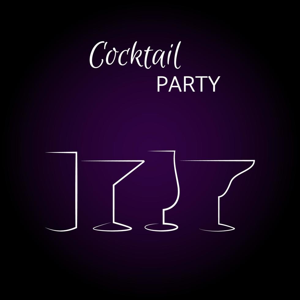 cocktailparty affisch. konturritning. minimalistisk stil. mörk bakgrund vektor