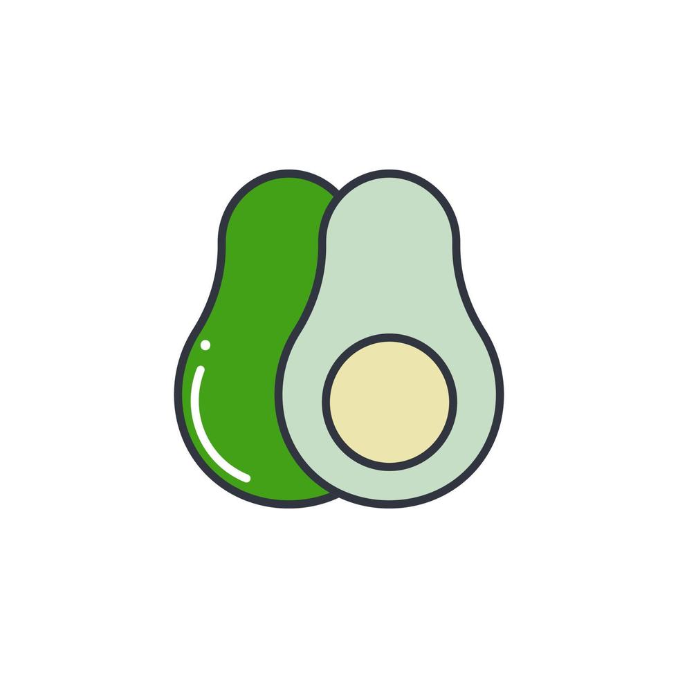 Avocado ganze und halbe Farblinie Symbol Vektor Illustration