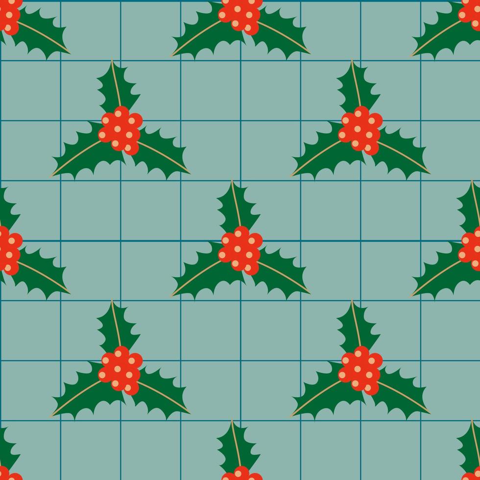 retro weihnachten nahtloser hintergrund mit stechpalmenblättern und beeren vektor