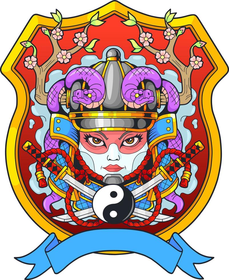 japanisches mittelalterliches samurai-mädchen, logo-design vektor