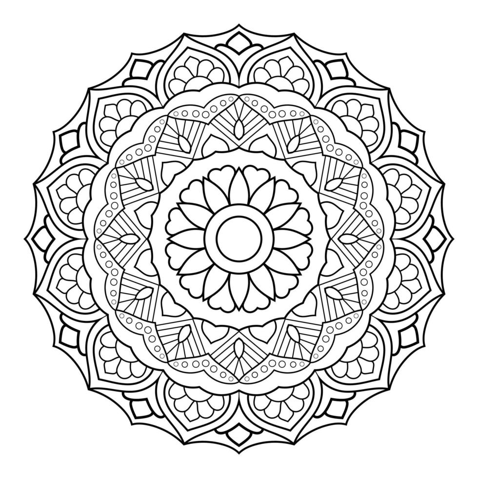 Mandala-Blumenmuster mit arabischem Ethno-Stil indische Schwarz-Weiß-Blumenumrisskunst vektor
