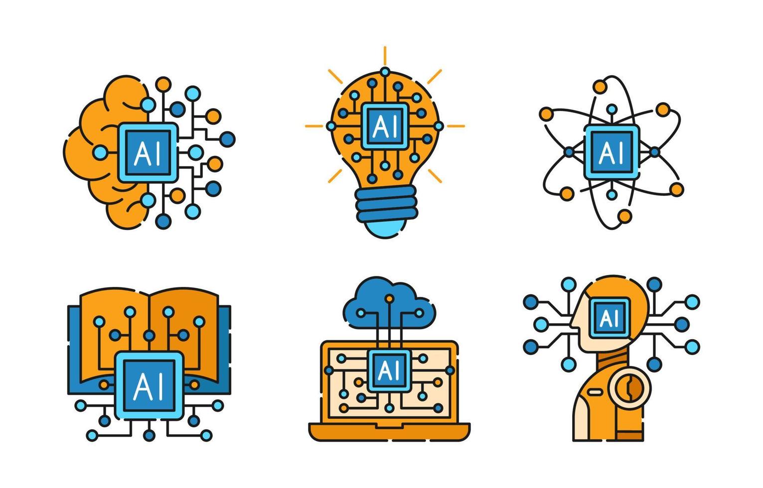 artificiell intelligens teknik ikonuppsättning vektor