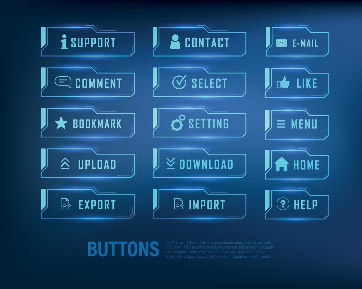 knappsamling sci-fi stil set färg blå vektor