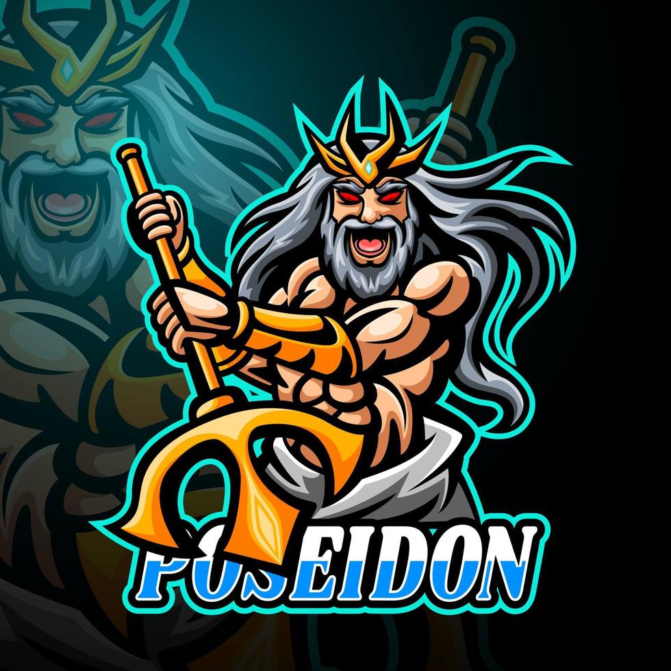 poseidon maskottchen sport esport logo design vektor