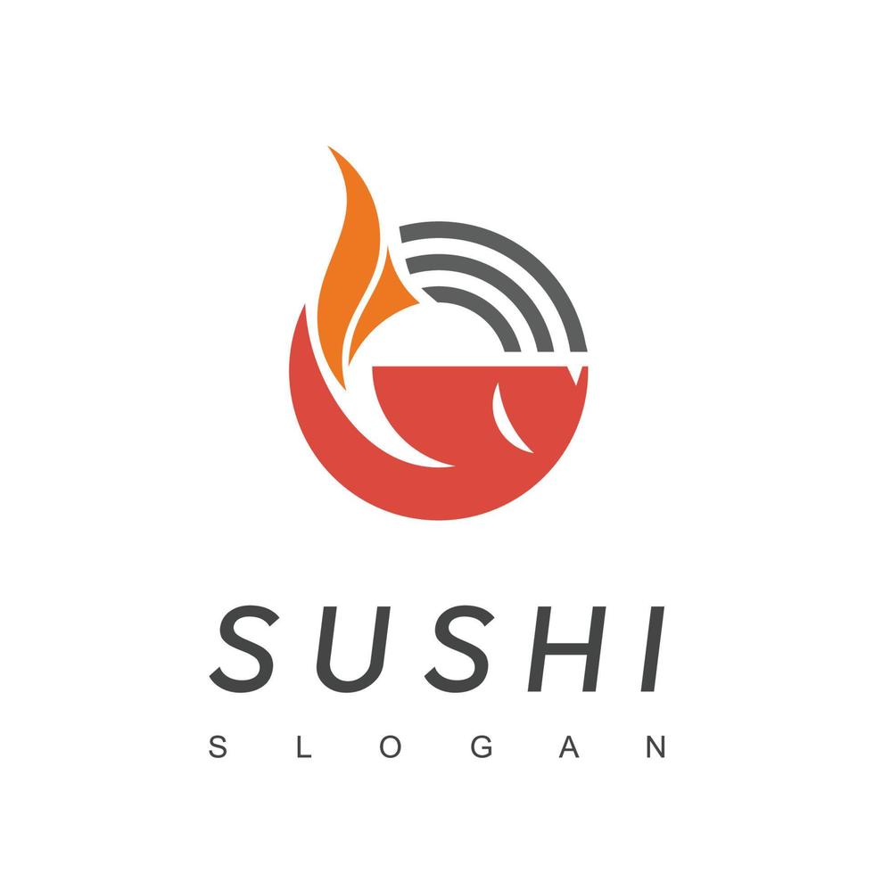 sushi logotyp, japansk mat restaurang ikon med fisk illustration vektor