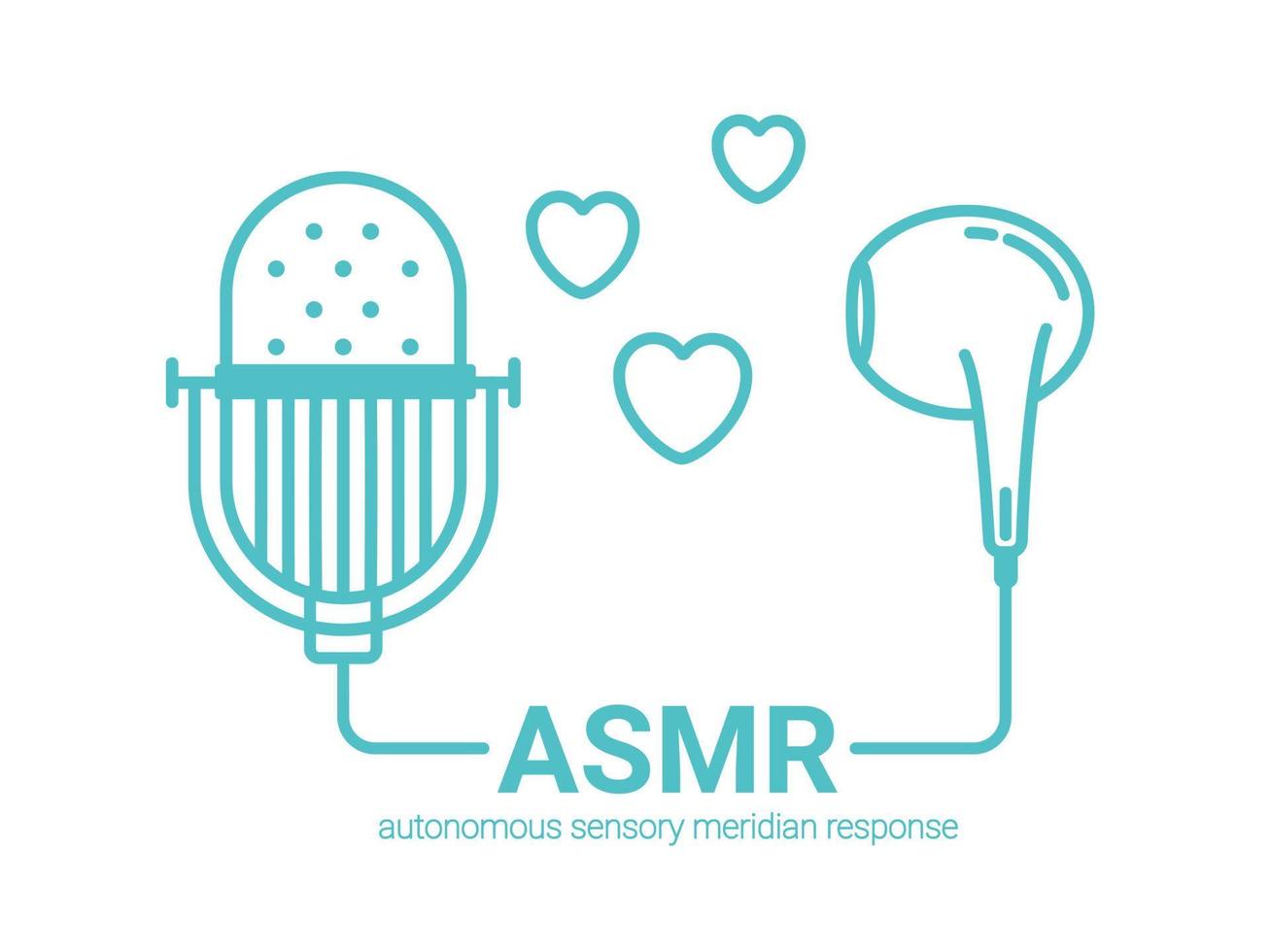 autonome sensorische meridianreaktion, asmr-logo oder symbol. verbundenes Mikrofon und Kopfhörer, mit Herzen als Symbol für den Genuss von Klängen, Flüstern oder Musik. flache Linienart der Vektorillustration vektor