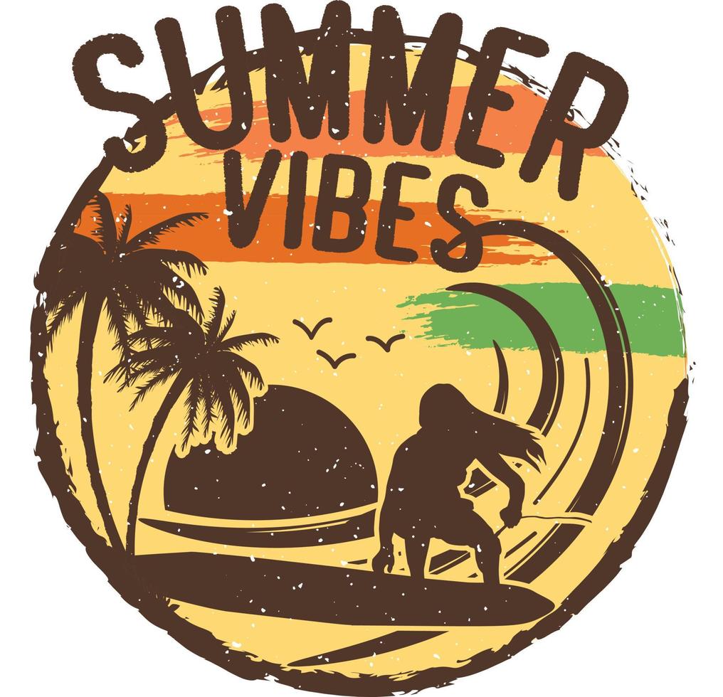 Sommerstimmung beim Surfen im Vintage-T-Shirt-Design vektor