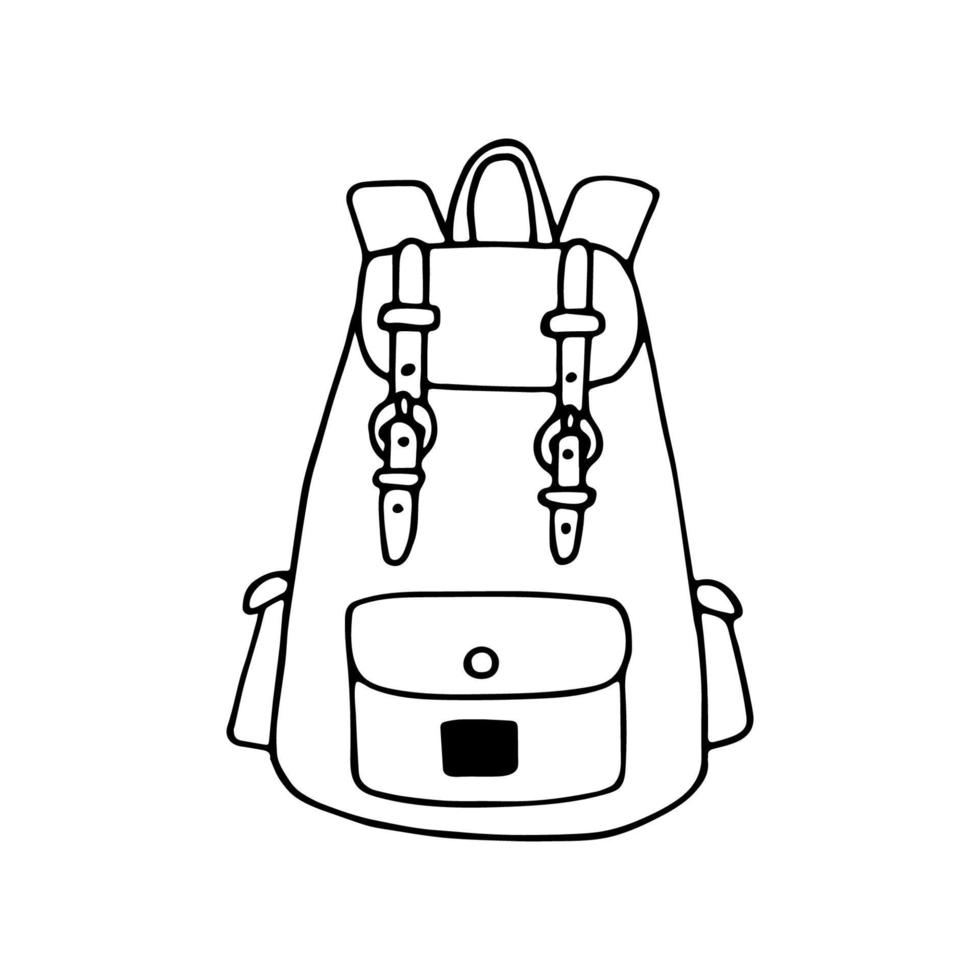handgezeichnete Doodle-Schule und Camping-Rucksack. Vektor-Rucksack-Cliparts. Gliederung. vektor