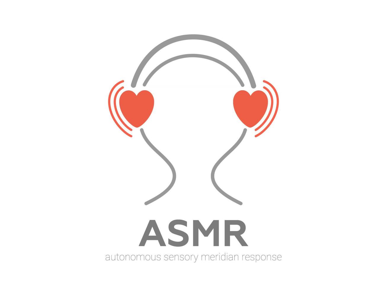 autonom sensorisk meridianrespons, asmr-logotyp eller ikon. huvud med hjärtformade hörlurar, njuter av ljud, viskning eller musik. vektor illustration platt linje stil