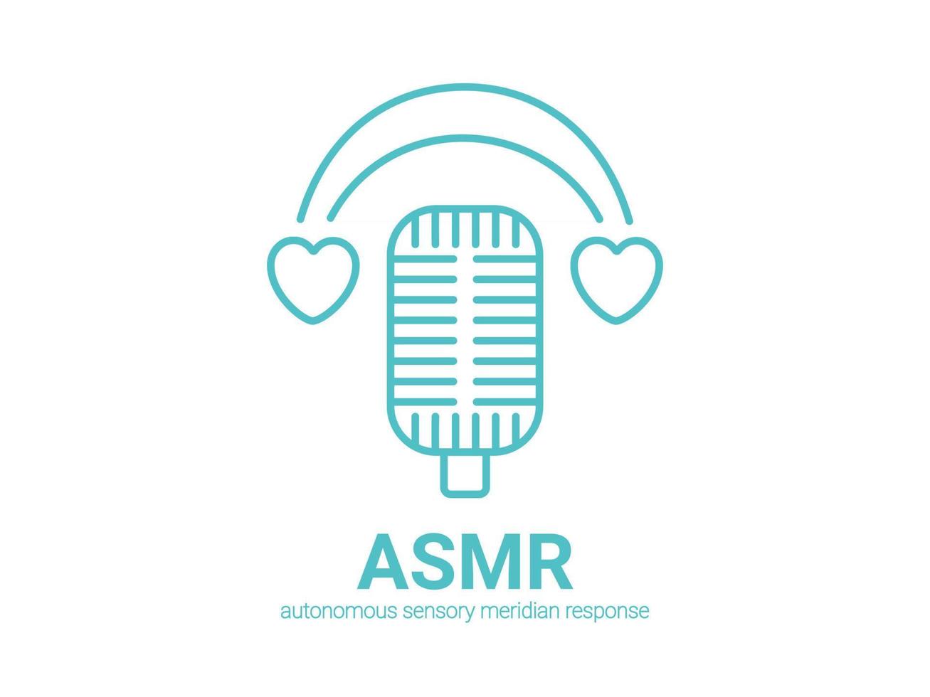 autonome sensorische meridianreaktion, asmr-logo oder symbol. Mikrofon und herzförmige Ohrhörer als Symbol für den Genuss von Klängen, Flüstern oder Musik. flache Linienart der Vektorillustration vektor