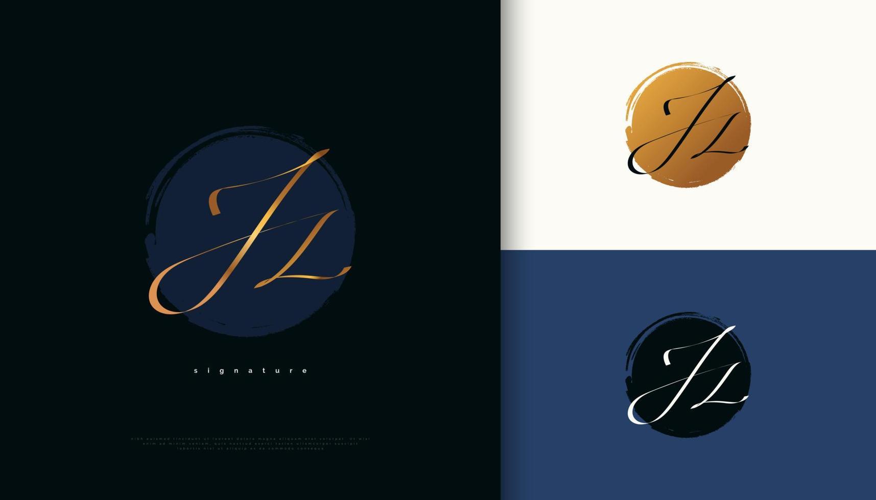 jz initial signaturlogotypdesign med elegant och minimalistisk guldhandstil. initial j- och z-logotypdesign för bröllop, mode, smycken, boutique och affärsmärkesidentitet vektor