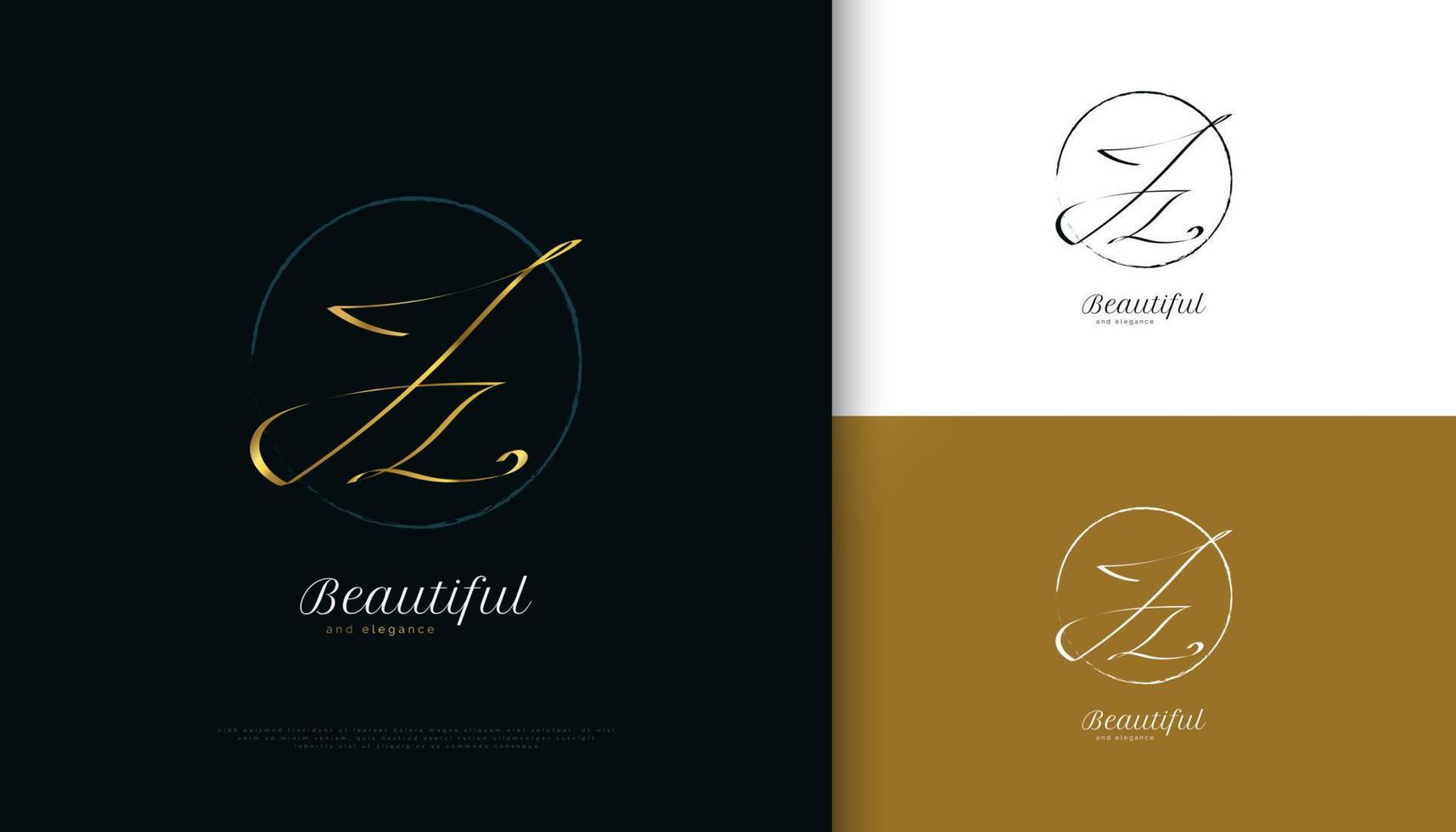 jz initial signaturlogotypdesign med elegant och minimalistisk guldhandstil. initial j- och z-logotypdesign för bröllop, mode, smycken, boutique och affärsmärkesidentitet vektor