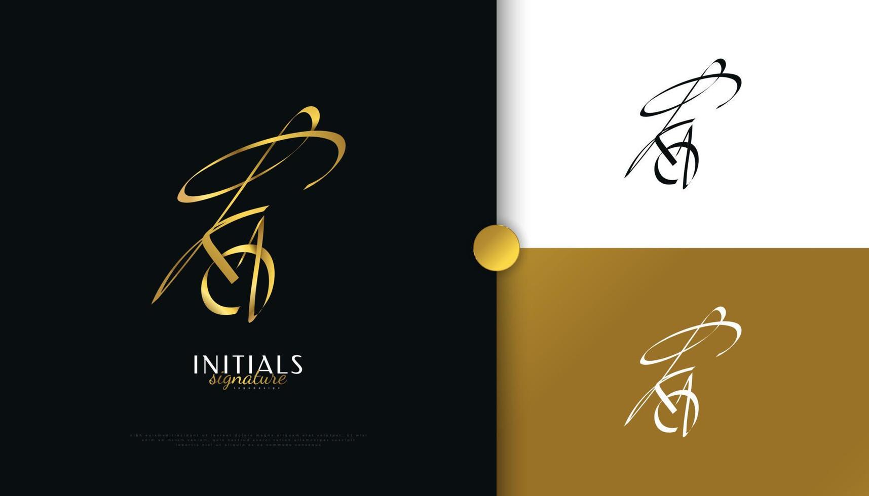 ka Initial-Signatur-Logo-Design mit elegantem und minimalistischem goldenem Handschriftstil. initial k und ein logo-design für hochzeit, mode, schmuck, boutique und geschäftsmarkenidentität vektor