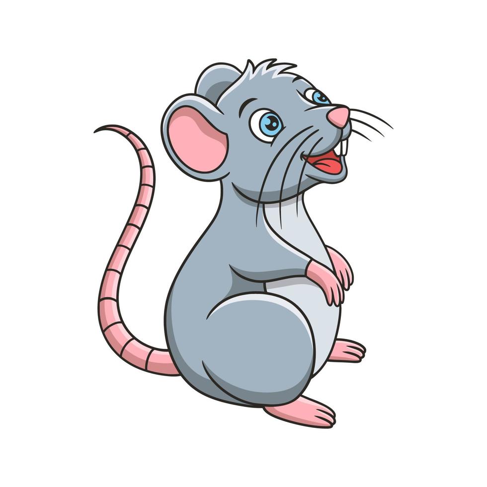 tecknad illustration en mus som står på en hög med fat fyllda med frukt i lagret vektor