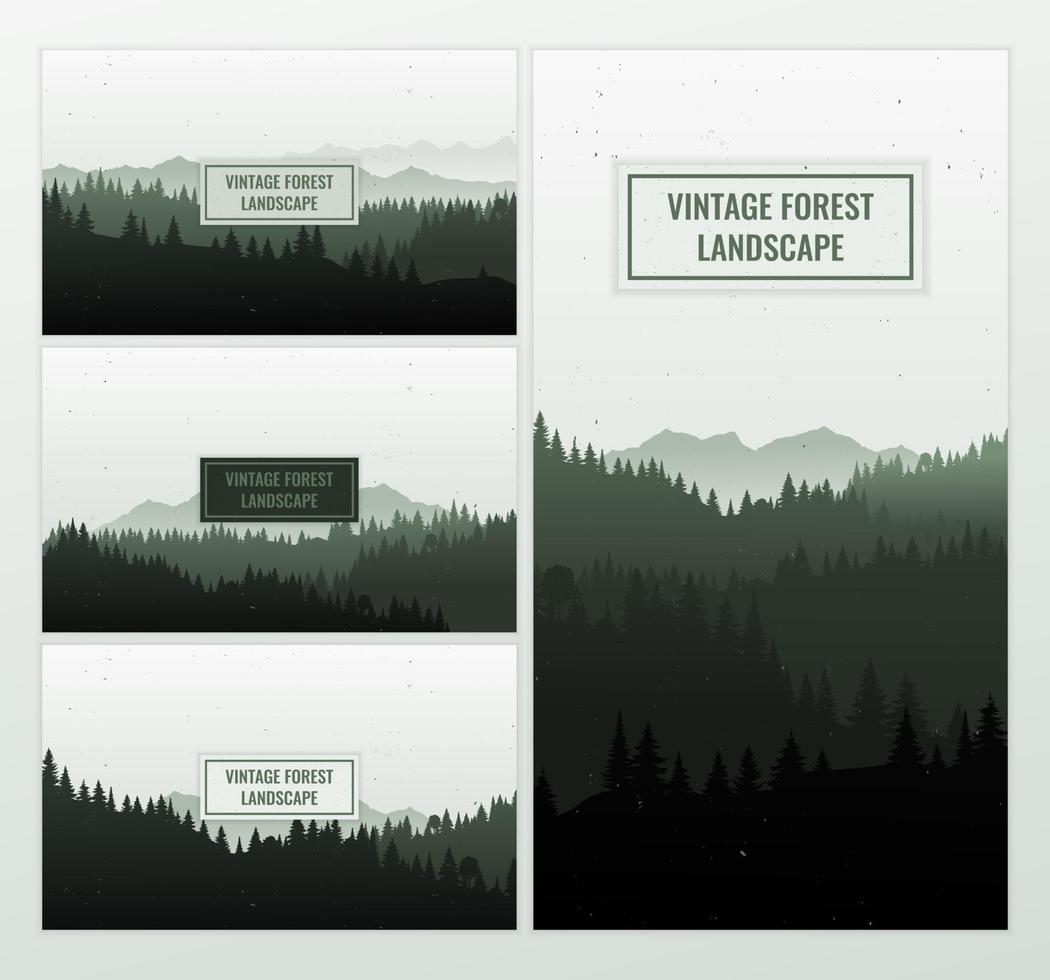 Vektor-Hintergrund-Illustration. Reisen, Natur entdecken, erforschen und beobachten. Wandern. Design für Web-Banner-Set. flache landschaft mit bergen und wald silhouette vintage grunge textur vektor