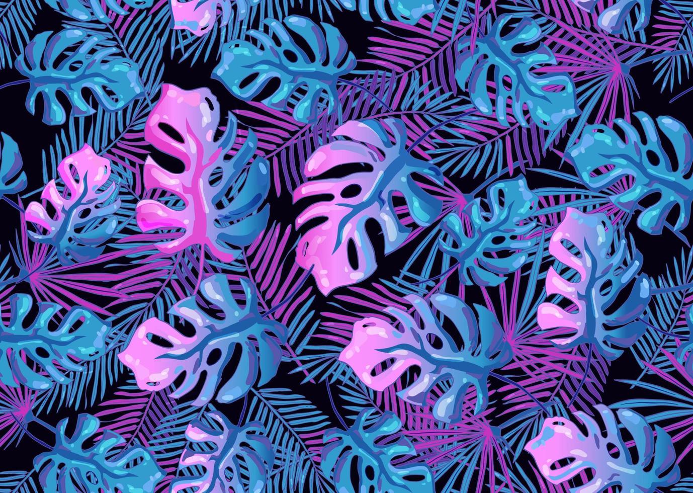 exotische fluoreszierende mit nahtlosem muster der palmblätter. tropischer neonverlaufshintergrund. futuristische digitale Vektortapete vektor