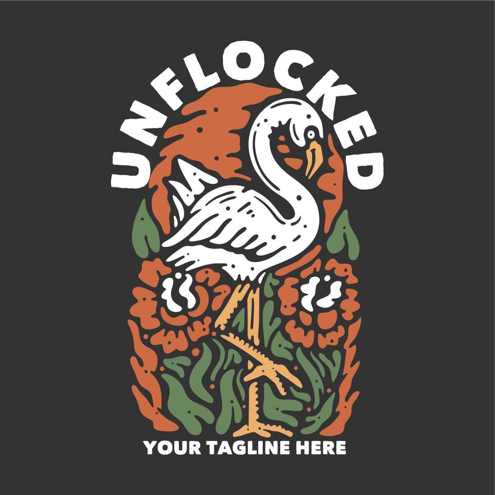 t-shirt design frikopplad med flamingo och grå bakgrund vintage illustration vektor