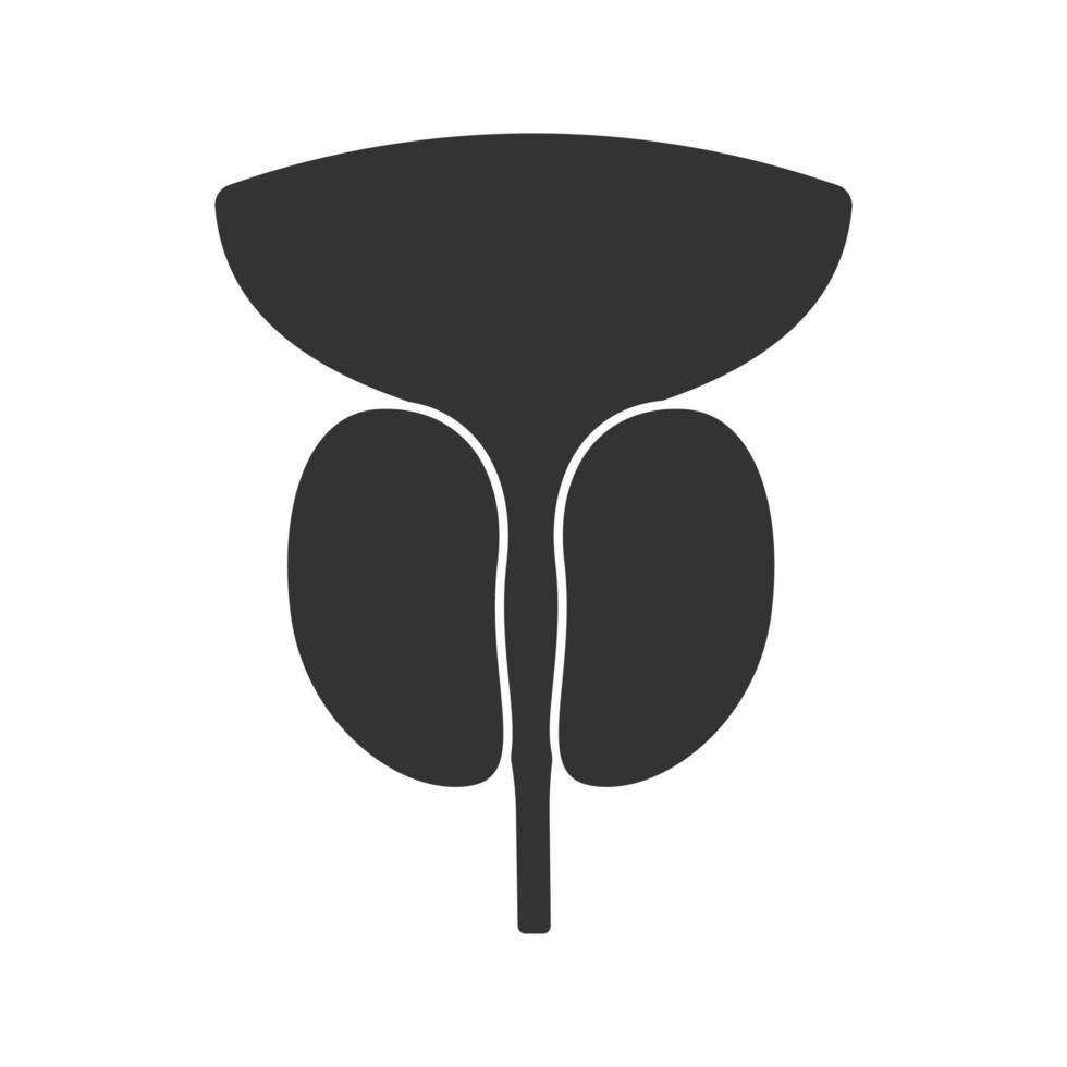 Symbol für Prostatadrüse und Harnröhren-Glyphe. Organ des männlichen Fortpflanzungssystems. Silhouettensymbol. negativer Raum. vektor isolierte illustration