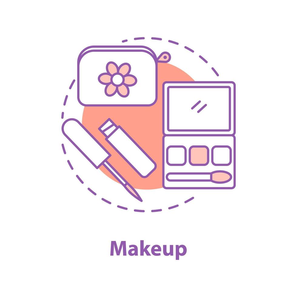 Make-up-Konzept-Symbol. kosmetikidee dünne linienillustration. Wimperntusche, Lidschatten oder Gesichtsrouge und Kosmetiktasche. Vektor isoliert Umrisszeichnung