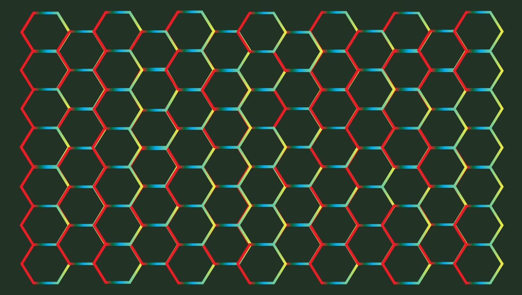 nahtloses Hexagonmuster raibow Hintergrund schwarz. für Regenbogenwaben auf einem dunklen Hintergrund. Vektorillustration.. vektor