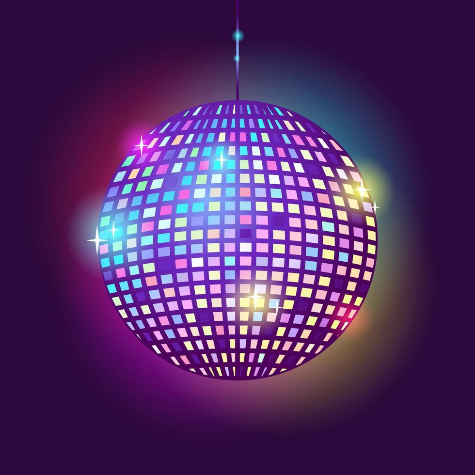 disco boll glödande på en mörk bakgrund. nattfest i klubben. vektor stock illustration.