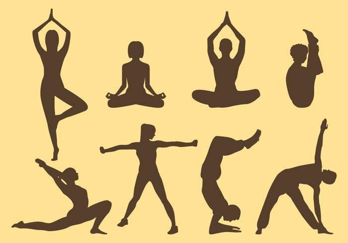 Frau und Mann Yoga Silhouetten vektor