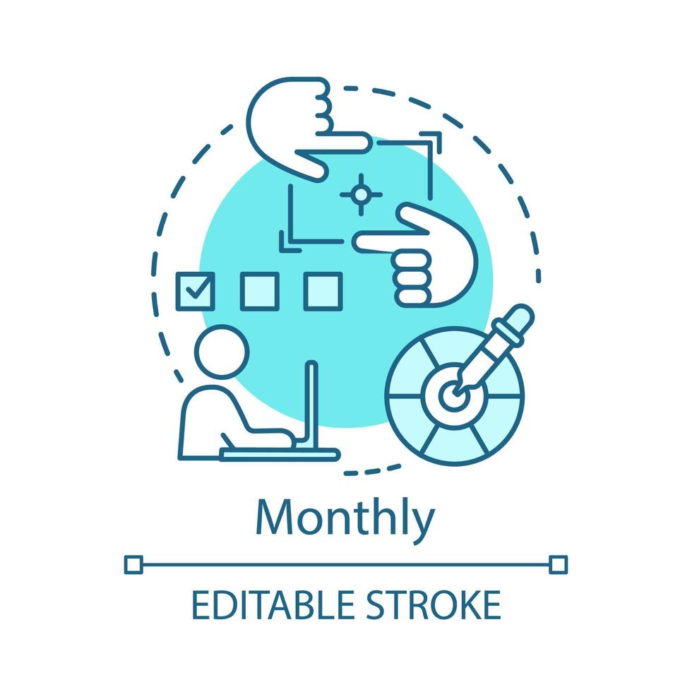 månatliga koncept ikon. foto redaktör prenumeration tariff idé tunn linje illustration. datorgrafikprogram. exponeringsinställning. vektor isolerade konturritning. färgkorrigering. redigerbar linje