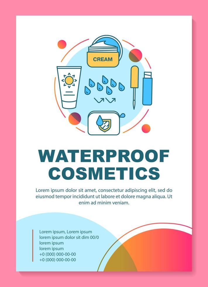 wasserfestes make-up, broschürenlayout für hautpflegeprodukte. flyer, broschüre, broschürendruckdesign mit linearen illustrationen. Vektorseitenlayouts für Zeitschriften, Geschäftsberichte, Werbeplakate vektor