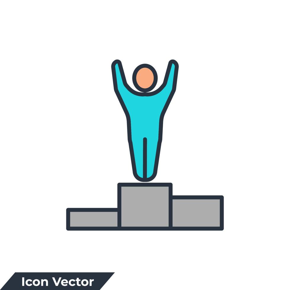 Gewinner Geschäftsleute Symbol Logo Vektor Illustration. podium mit personensymbolvorlage für grafik- und webdesignsammlung