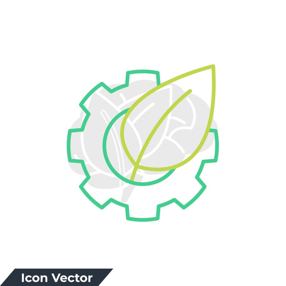 ekoindustrin. miljövänlig grön teknik ikon logotyp vektorillustration. löv och redskap. grön tech symbol mall för grafik och webbdesign samling vektor