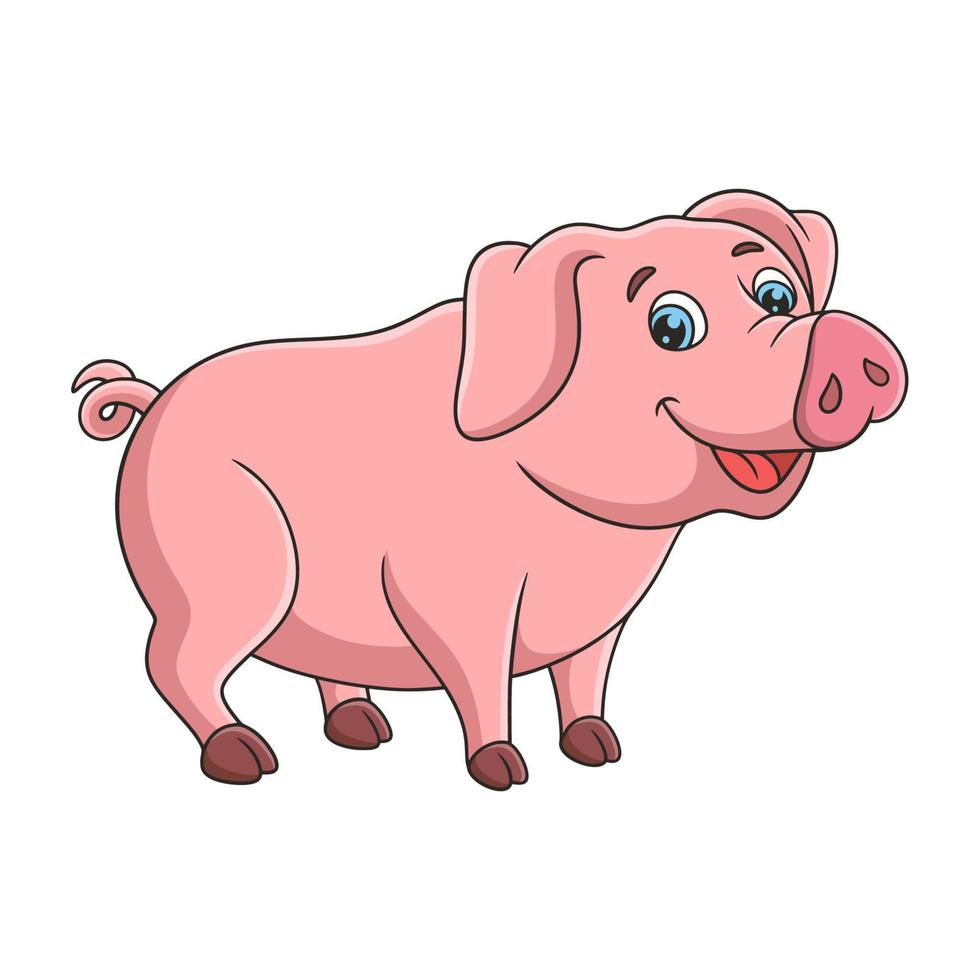 karikaturillustration ein schwein, das in seinem käfig auf einem heuhaufen herumläuft vektor