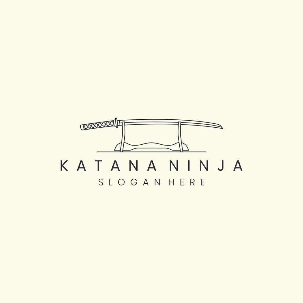 Katana-Schwert mit Logo-Vektorillustration im Linienkunststil. Japanisch, Waffe, Samurai, Ninja, Template-Icon-Design vektor