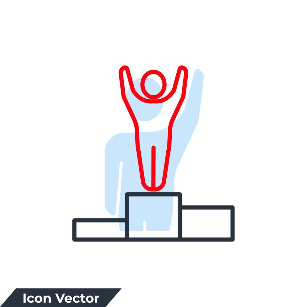 Gewinner Geschäftsleute Symbol Logo Vektor Illustration. podium mit personensymbolvorlage für grafik- und webdesignsammlung