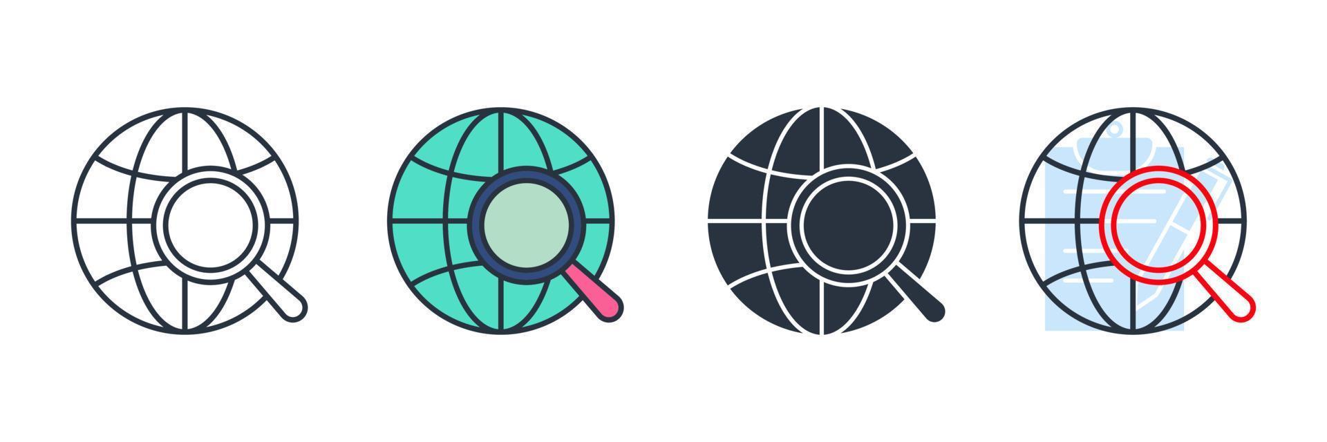 globale Datensymbol-Logo-Vektorillustration. Globus mit Lupensymbolvorlage für Grafik- und Webdesign-Sammlung vektor