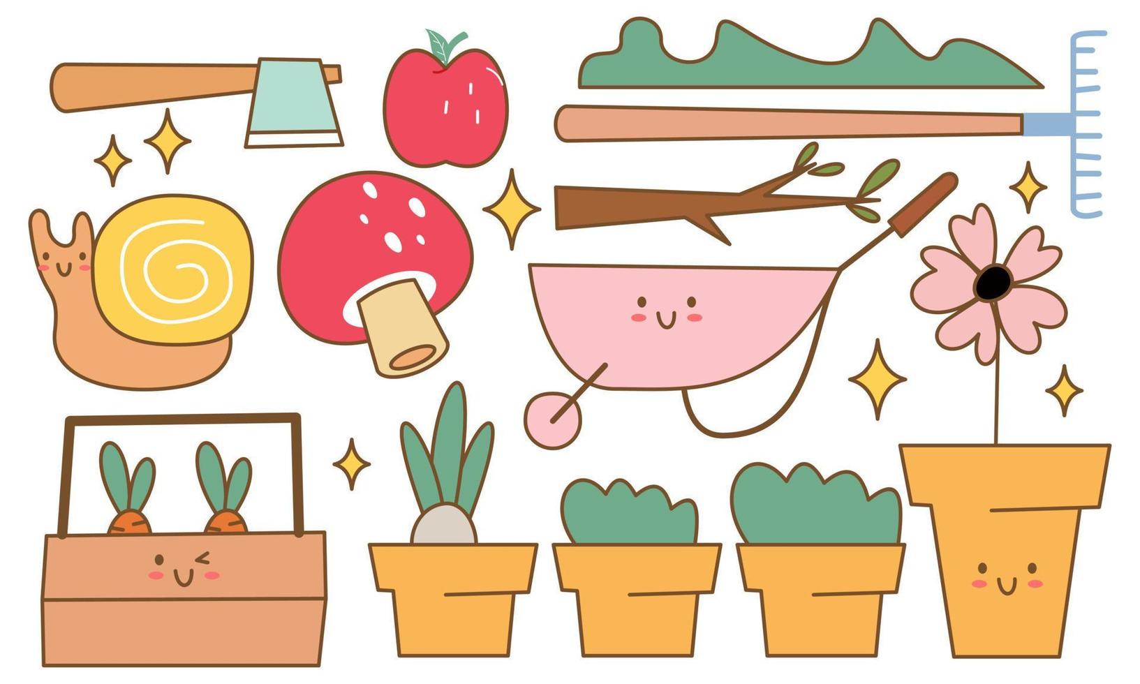 kawaii garten doodle set vektor